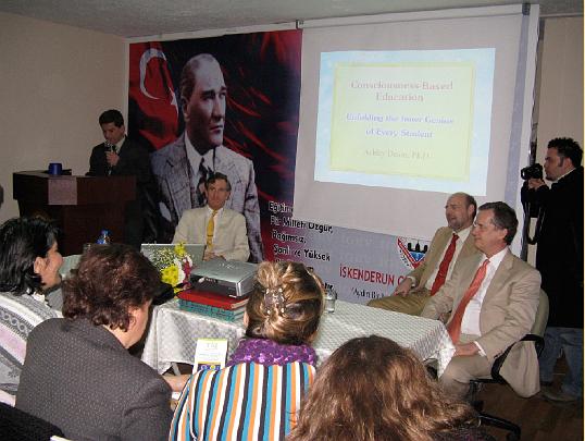 22 iskenderun.jpg - A presentation by Iskenderun, a neighbouring town of Adana, was inspiring for both presenters and audience. Pictured in background is the founder of modern Turkey, Mustafa Kemal Ataturk.